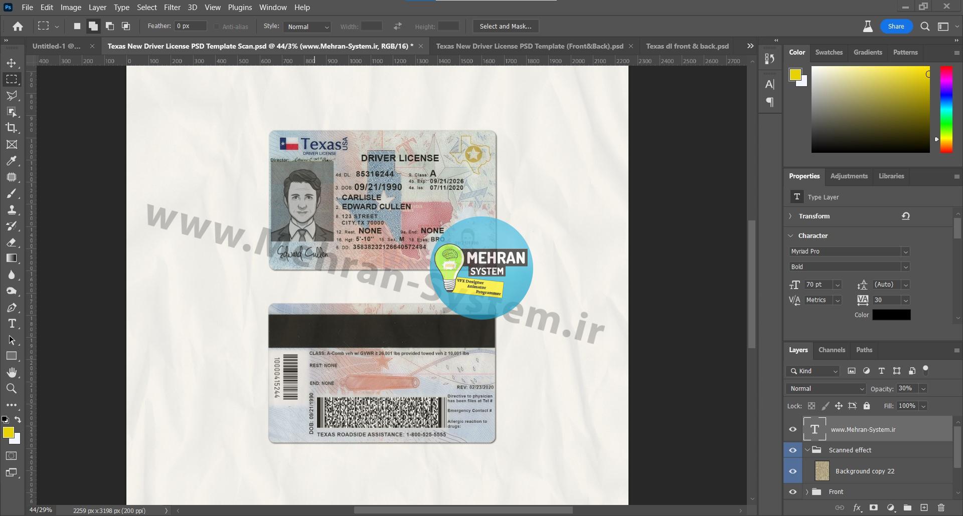 Editable Texas Driving Licence PSD Template Mehran System