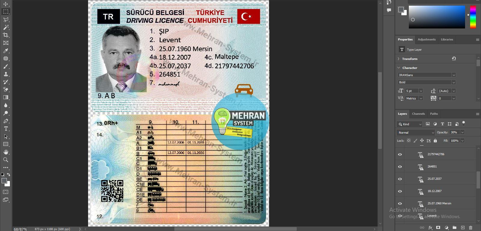 گواهینامه رانندگی ترکیه لایه باز