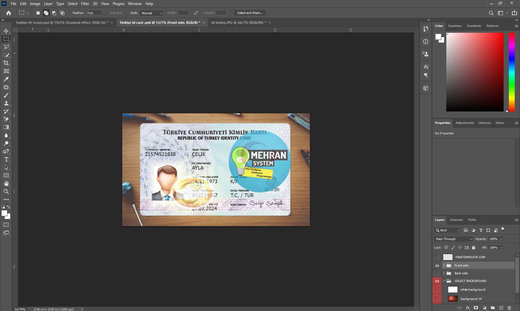 فایل لایه باز آیدی کارت ترکیه (دو ورژن مختلف) 3 لایه باز id کارت ترکیه