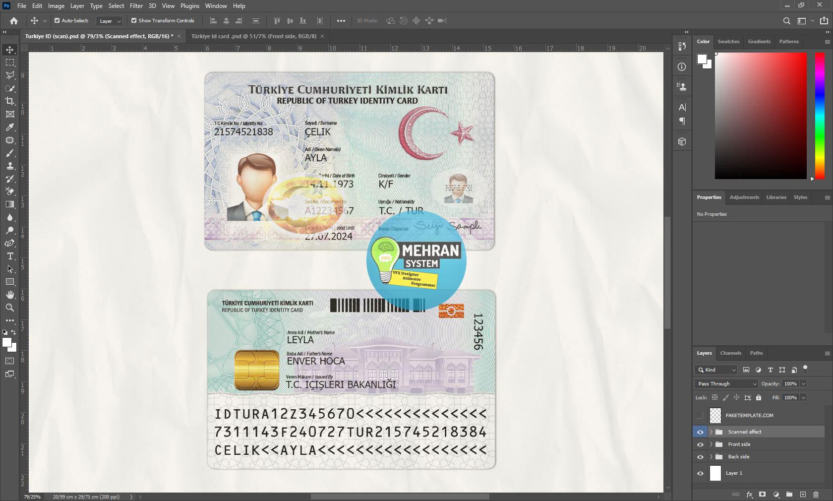 فایل لایه باز آیدی کارت ترکیه (دو ورژن مختلف) 2 خرید لایه باز id ترکیه