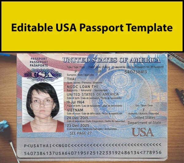 usa passport template editable