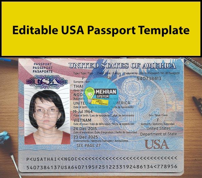 usa passport template editable