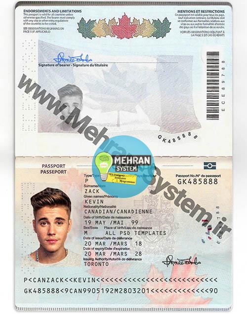 فایل لایه باز پاسپورت کانادا (Canada Passport) 3 پاسپورت لایه باز کانادا