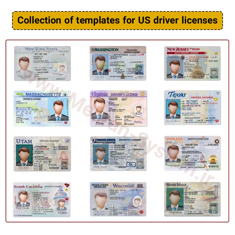 templates for US driver licenses all states